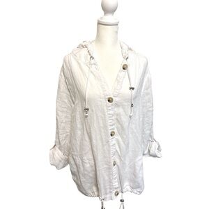 Liz Claiborne women’s white 💯 Linen Jacket with Hood. Size XL